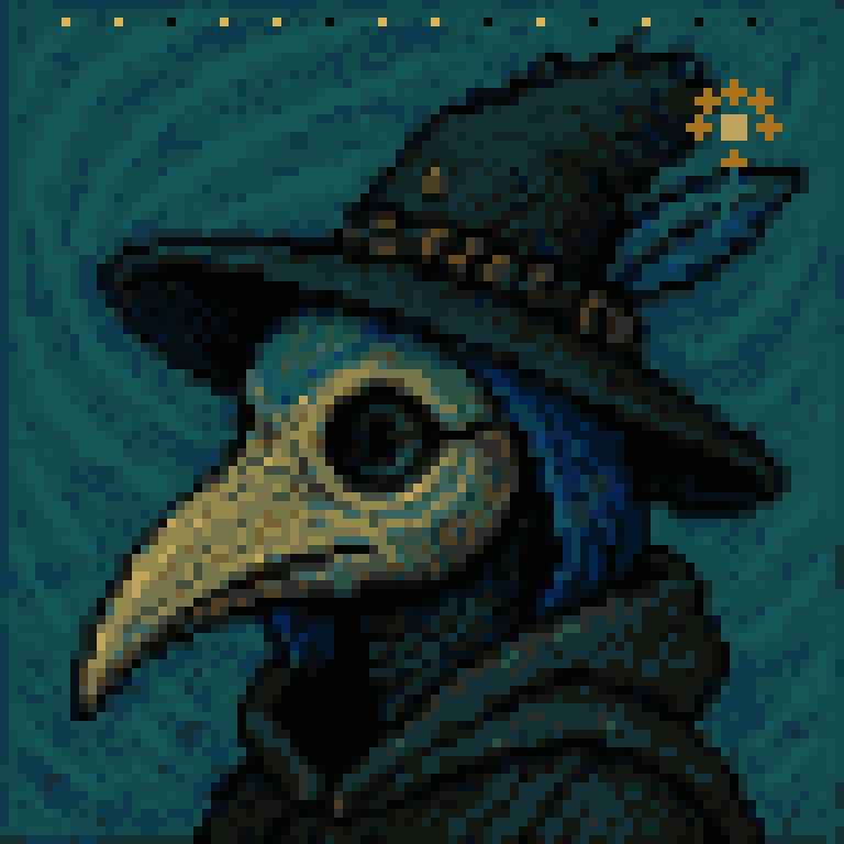 Gogh Punk 20, plague-doctor portrait in a pointed hat